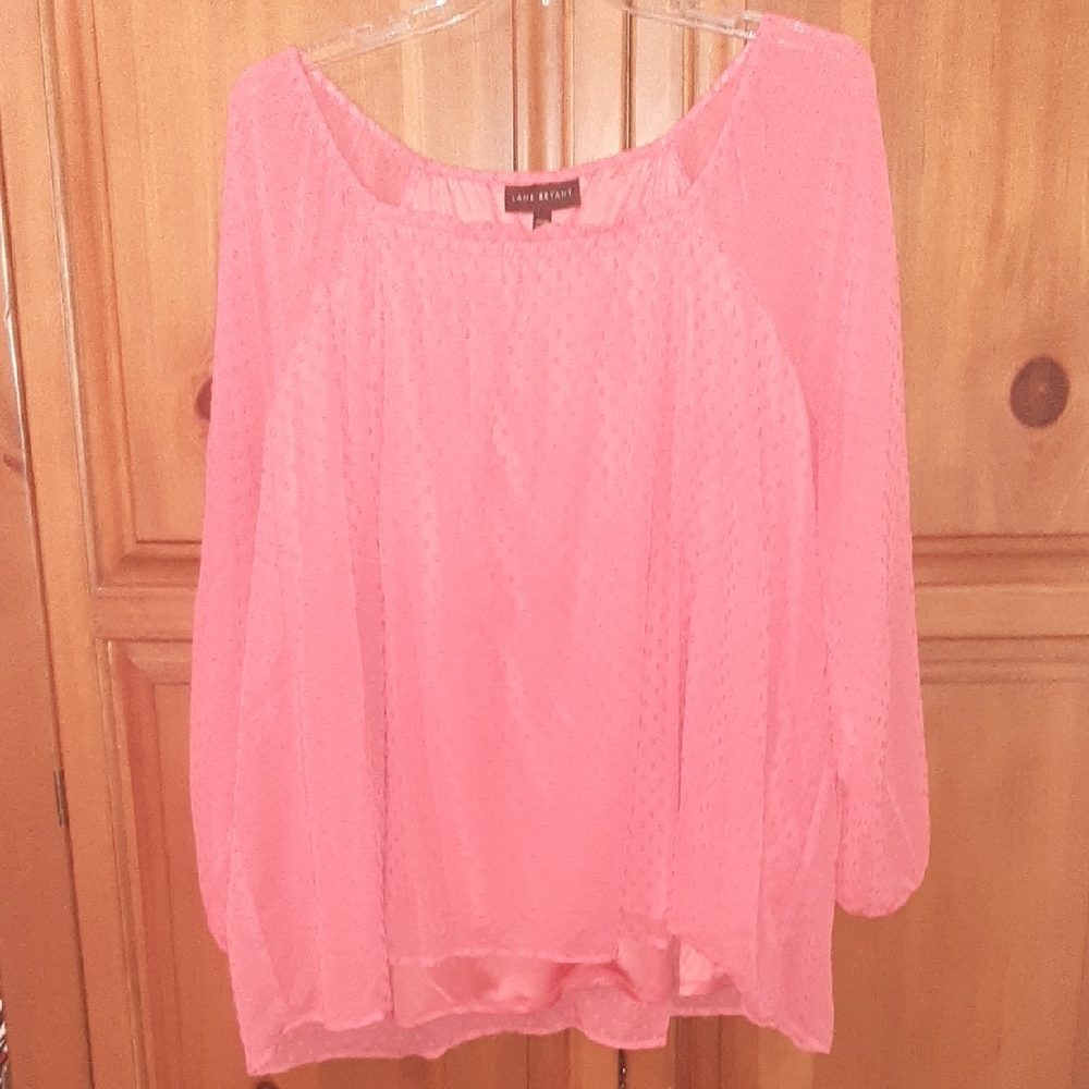 Lane Bryant Coral Pink Sheer Peasant Blouse